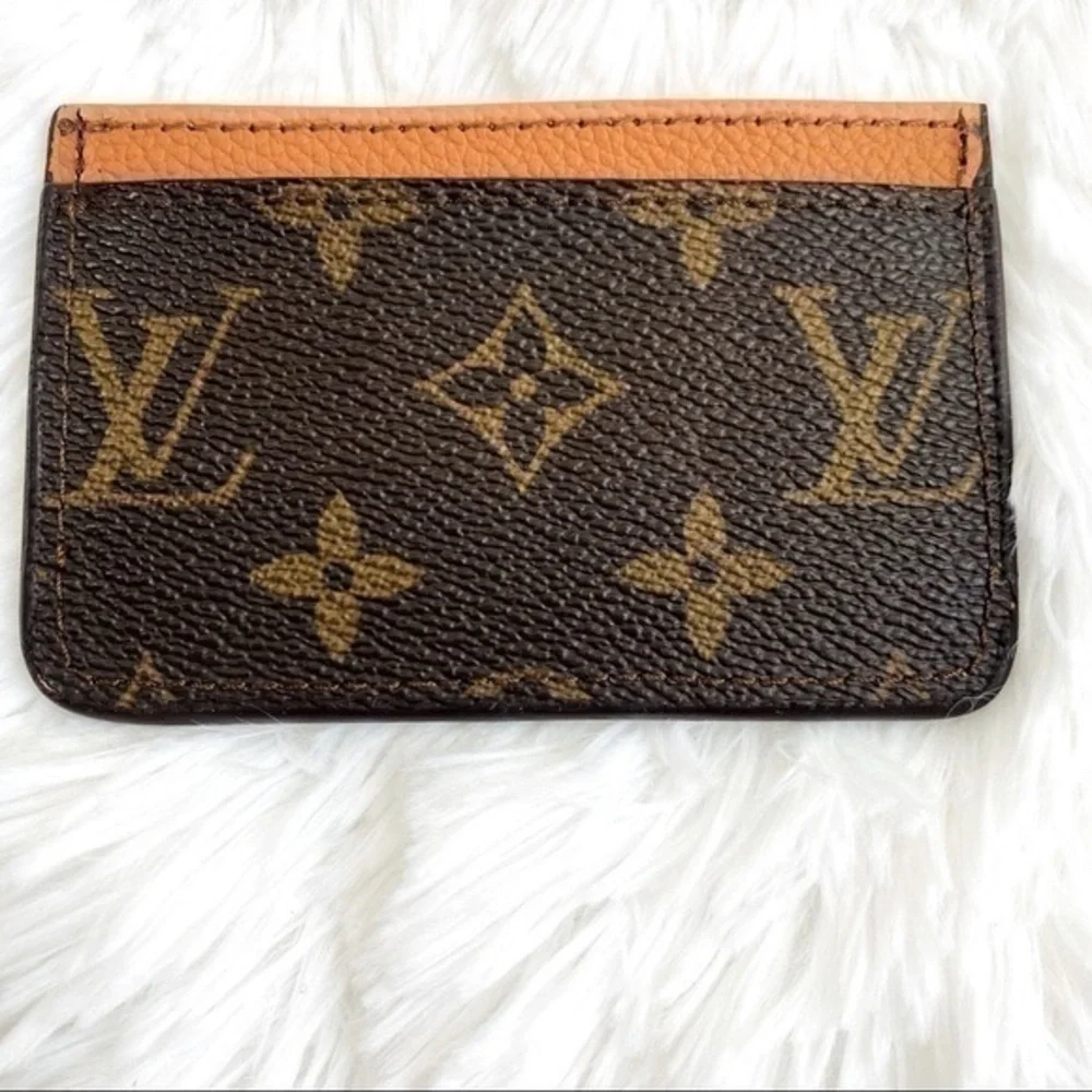 NEW L V Monogram Canvas Card Holder/Tan Leather